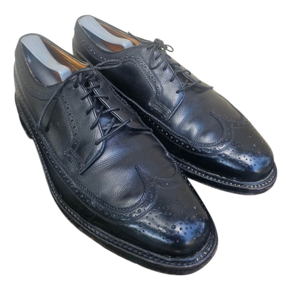 Florsheim Royal Imperial Vintage Black Leather Wingtip Oxford Shoes 660501 Men's